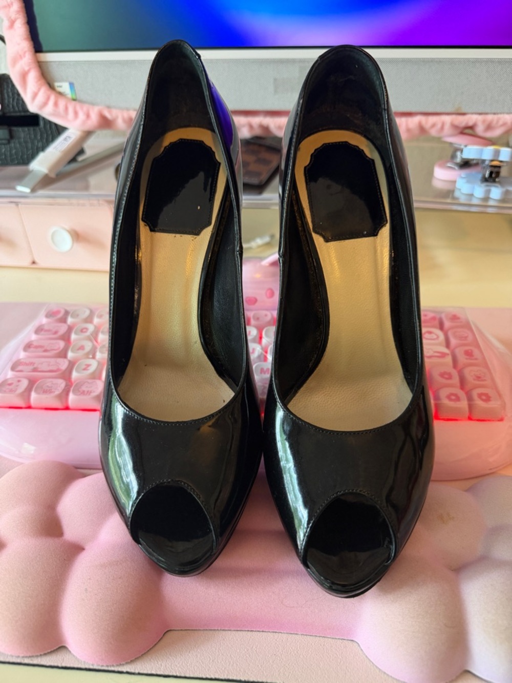 Dior Classic Black Patent Peep-Toe Pumps - Women's Dress Heels